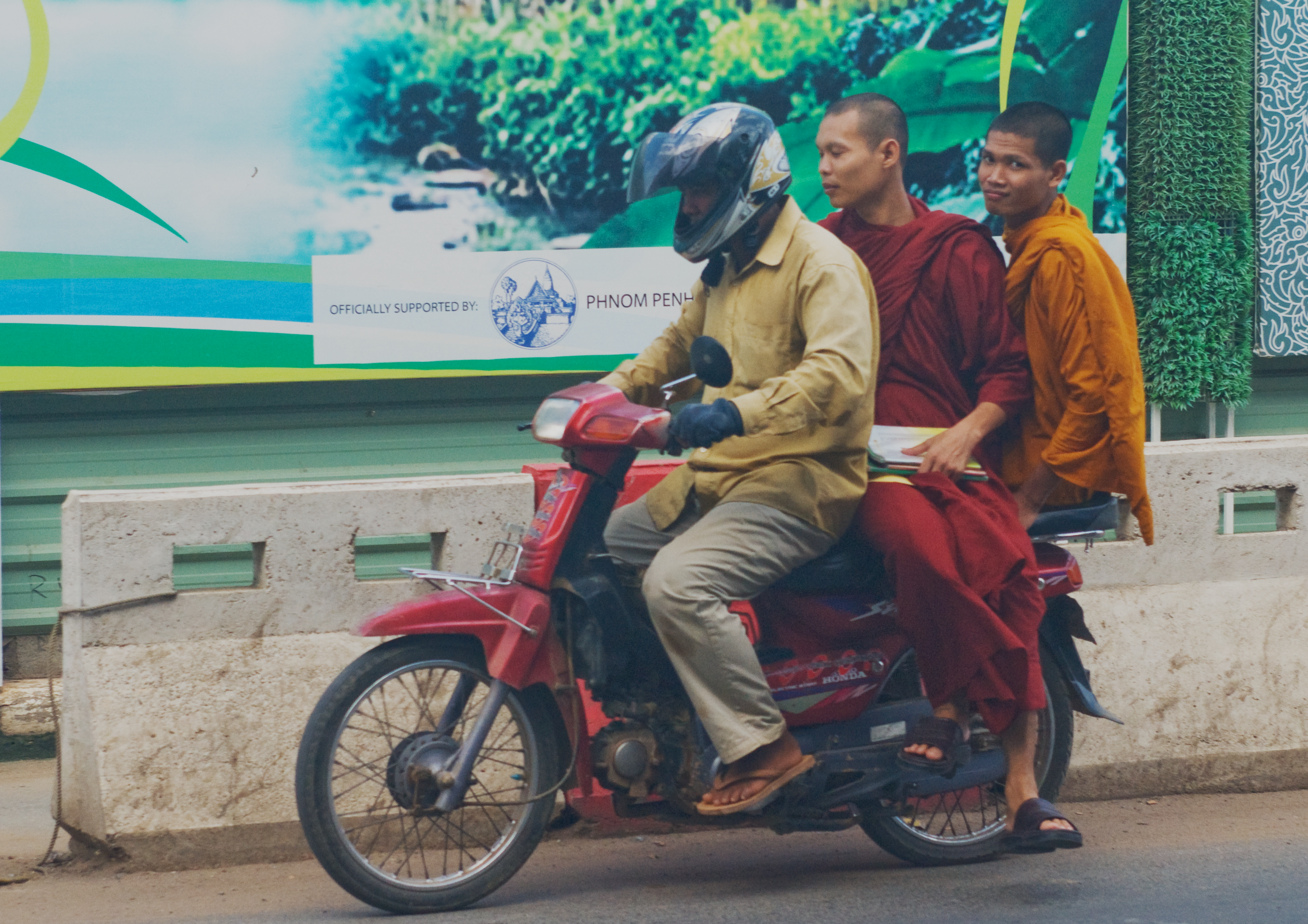 Monks on Motorcycles, Phnom Penh, Cambodia